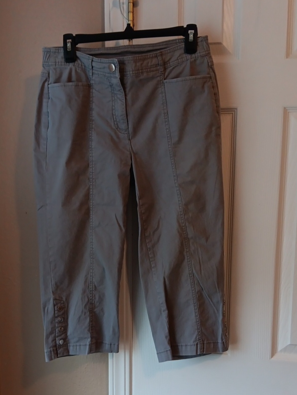 JM Collection Gray Crop Chinos with Hem Button Detail